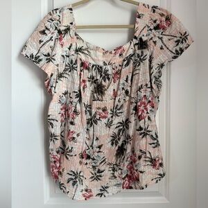 Torrid Pink Floral Blouse with Pink and Green Accents